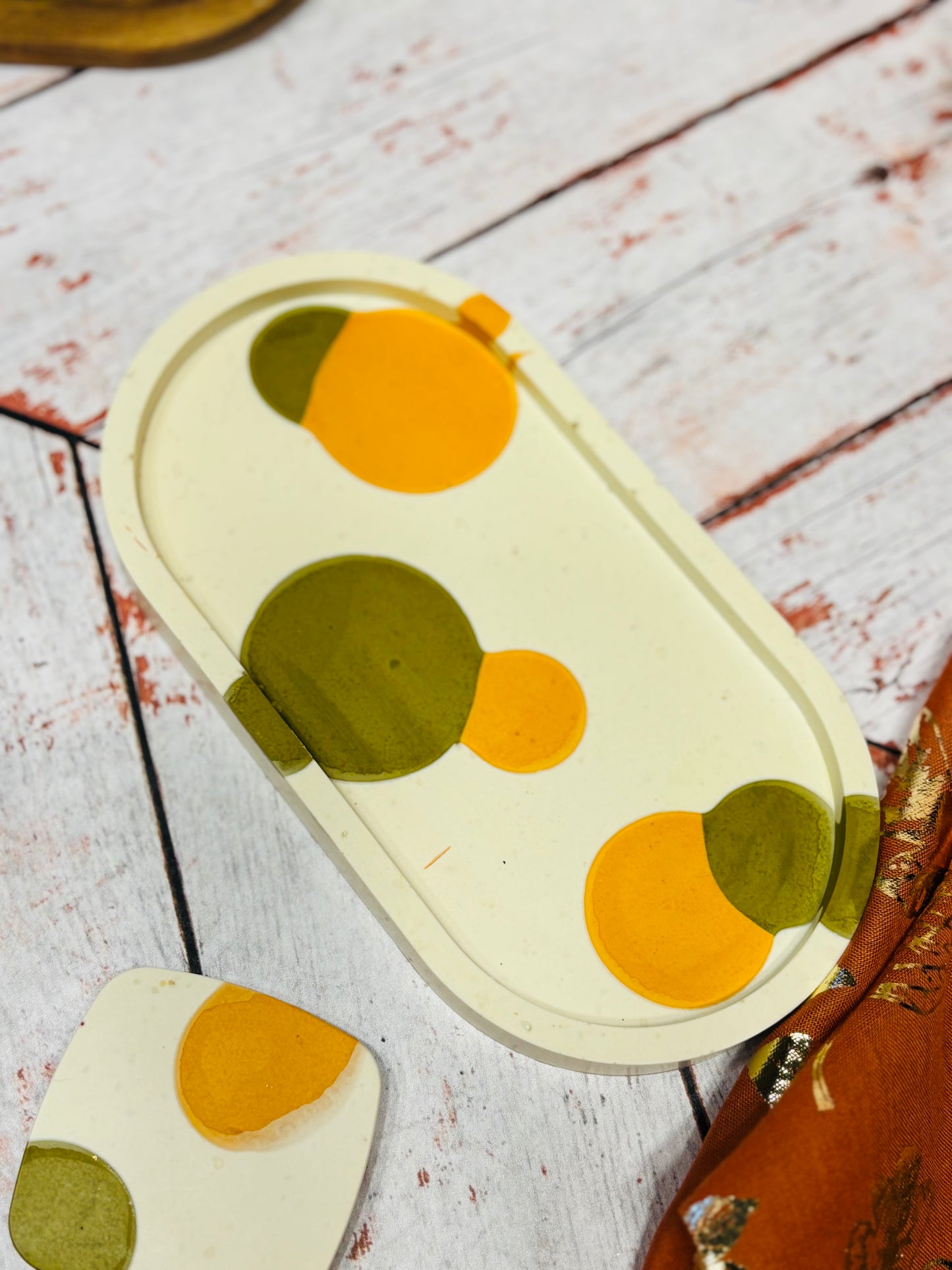 Automne - Combo Bougie Capucine kaki/orange & plateau