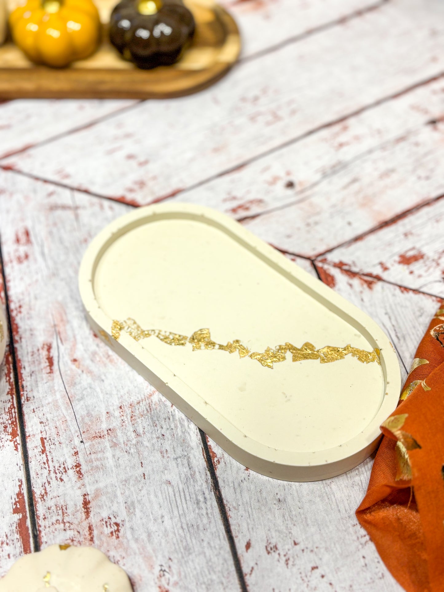 Automne - Combo Bougie citrouille or & plateau