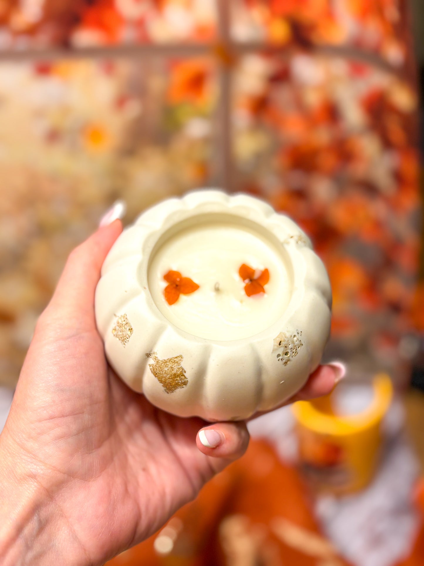 Automne - Combo Bougie citrouille or & plateau