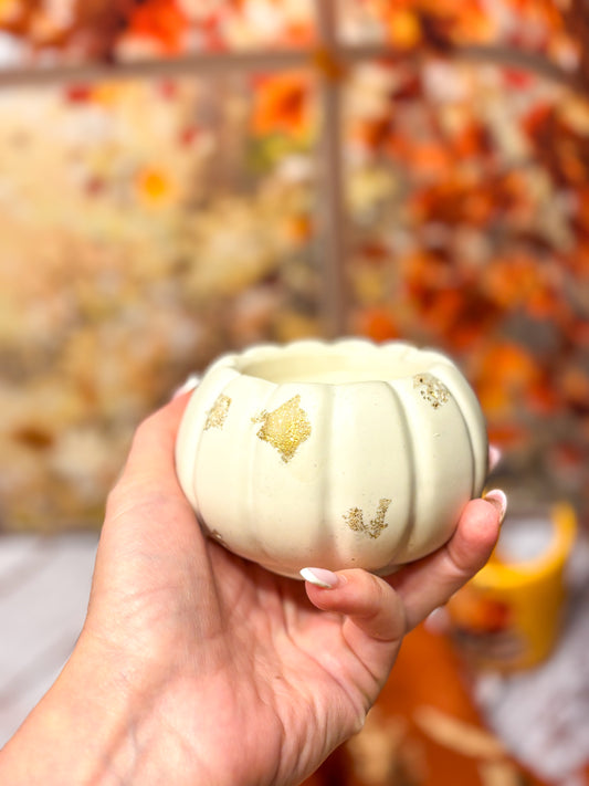 Combo Bougie citrouille or & plateau