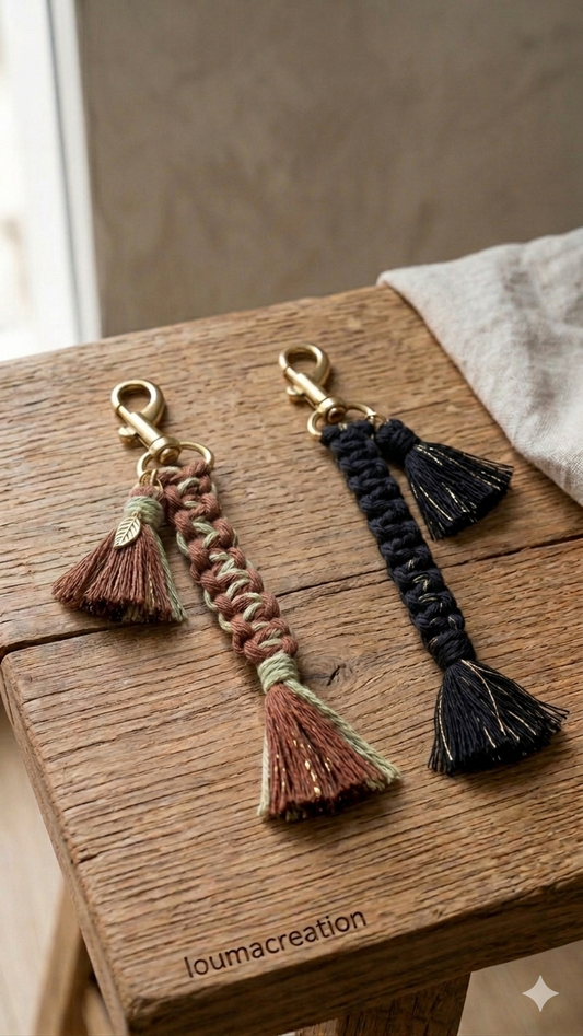 Porte-clé Macramé Artisanal avec Pompon - Accessoire Bohème Chic