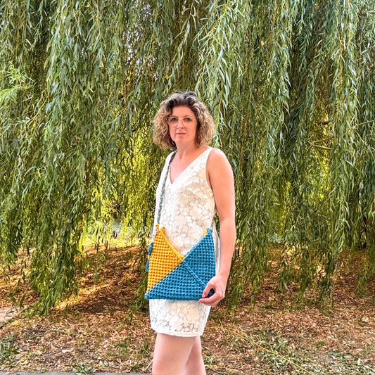 Sac à Main Coloré en Macramé Bleu & Jaune | Pièce Unique