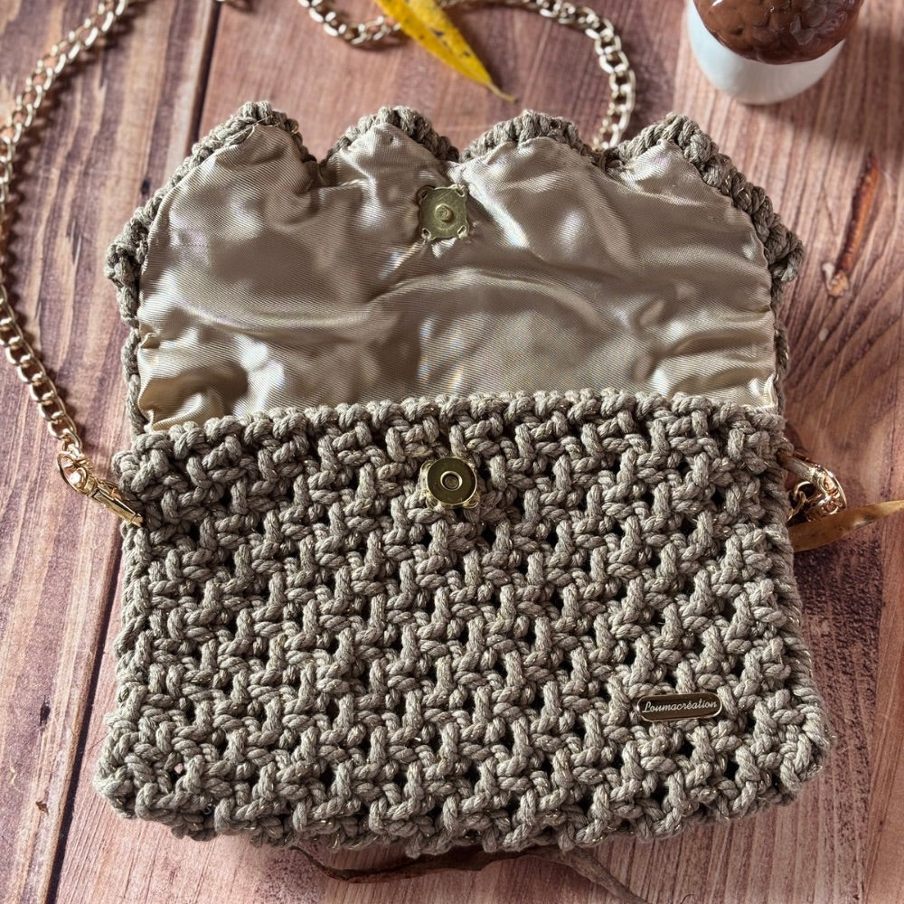 Pochette Macramé Marron Clair - Fait Main