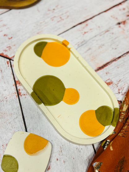 Automne - Combo Bougie Capucine kaki/orange & plateau