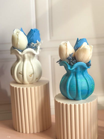 Vase en Jesmonite fait main avec fleurs parfumées – Cadeau original Fête des Mères
