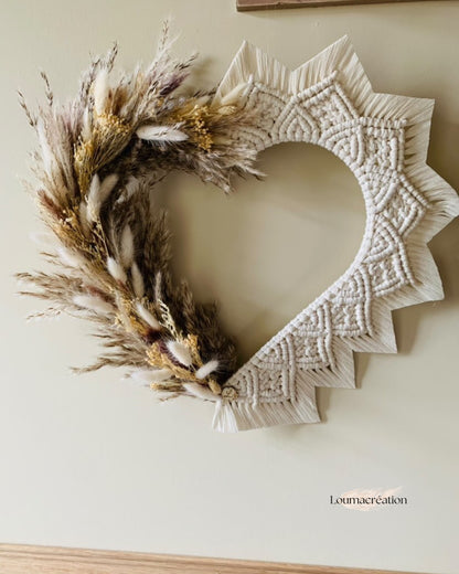 Coeur Macramé et fleurs séchées