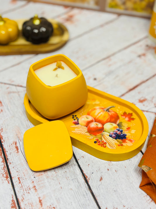 Automne - Combo Bougie Capucine jaune & plateau