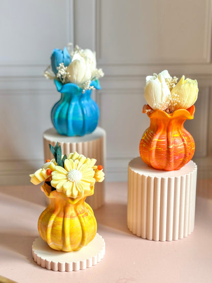 Vase en Jesmonite fait main avec fleurs parfumées – Cadeau original Fête des Mères