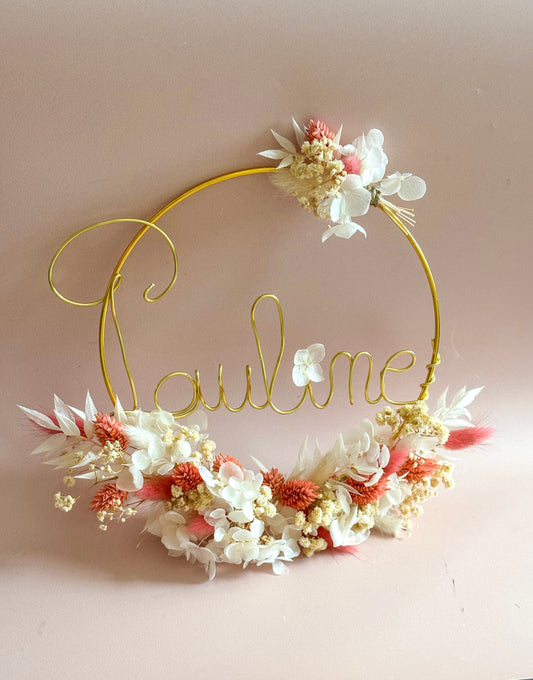 Couronne de fleurs séchées Prénom