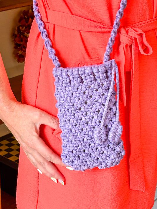 Sac Téléphone Macramé Violet - Création Unique
