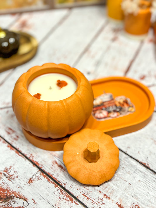 Automne - Combo Bougie citrouille orange & plateau