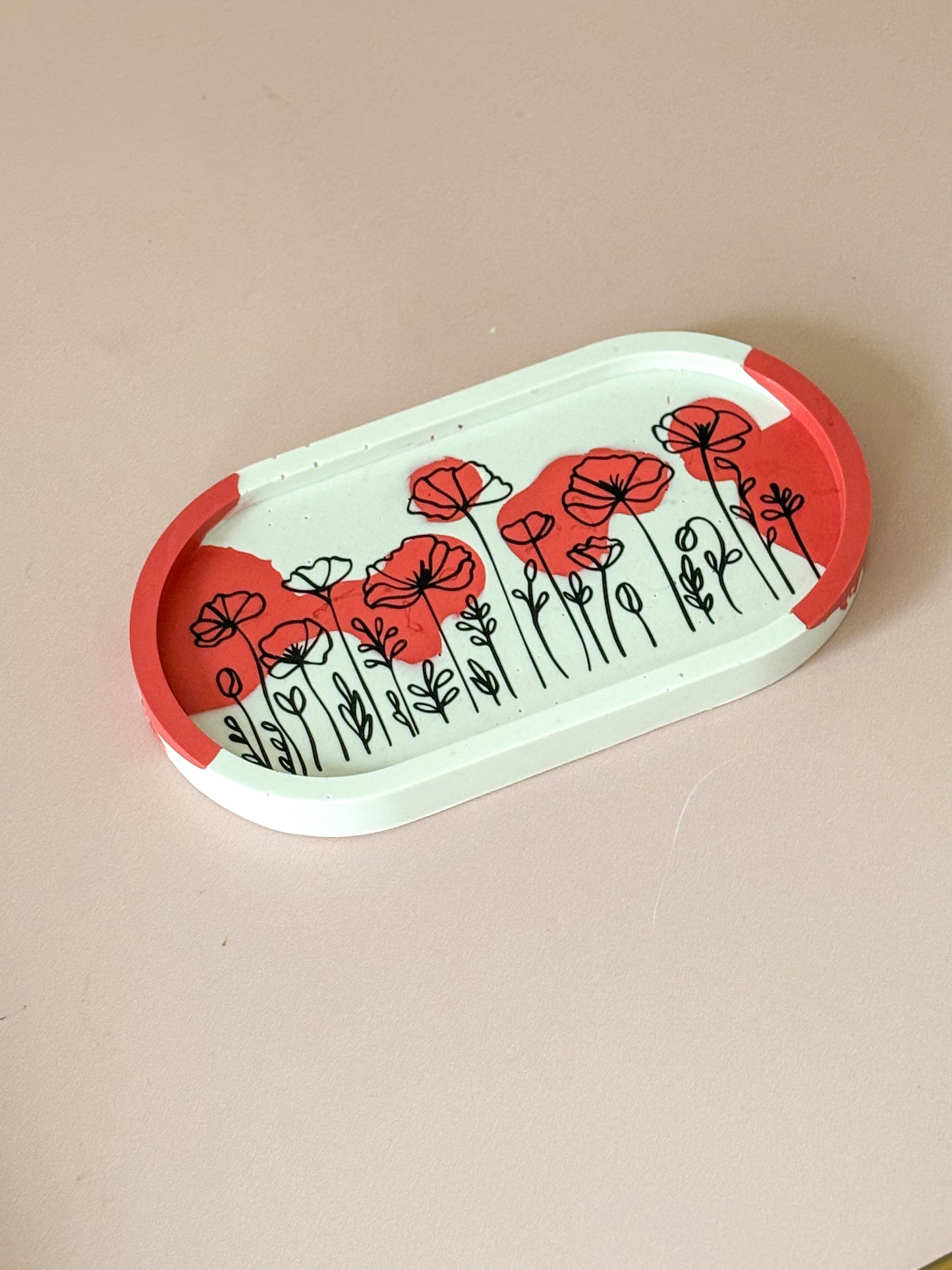 Plateau ovale coquelicots
