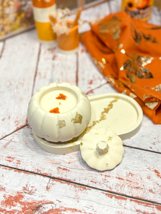 Automne - Combo Bougie citrouille or & plateau