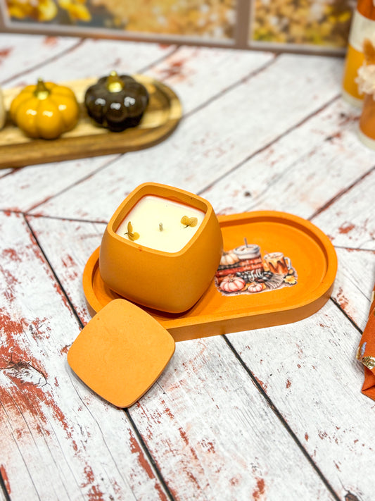 Automne - Combo Bougie Capucine orange & plateau