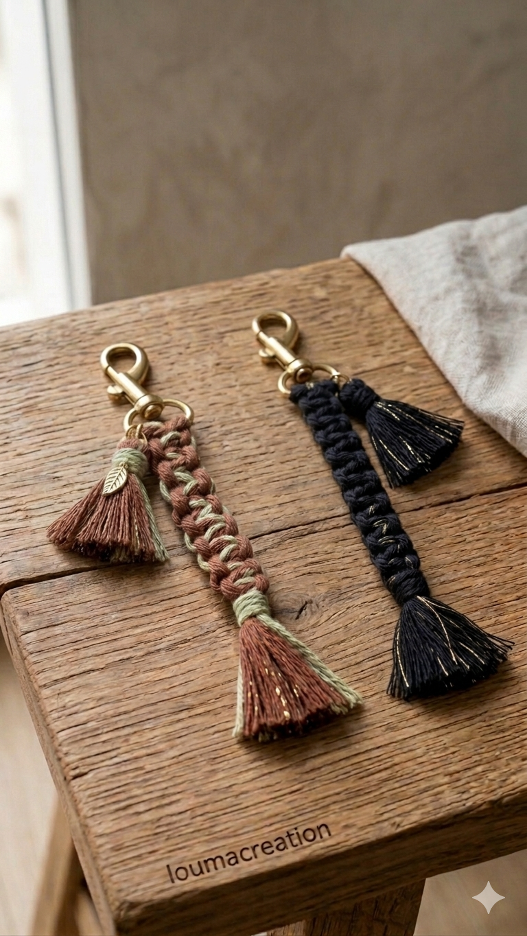 Porte-clé Macramé Artisanal avec Pompon - Accessoire Bohème Chic