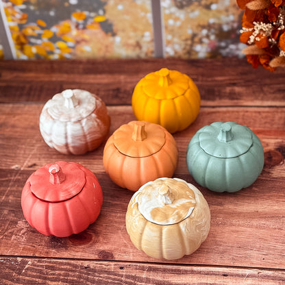 Bougie citrouille artisanale en jesmonite - Rechargeable, Parfumée & Coloris au choix