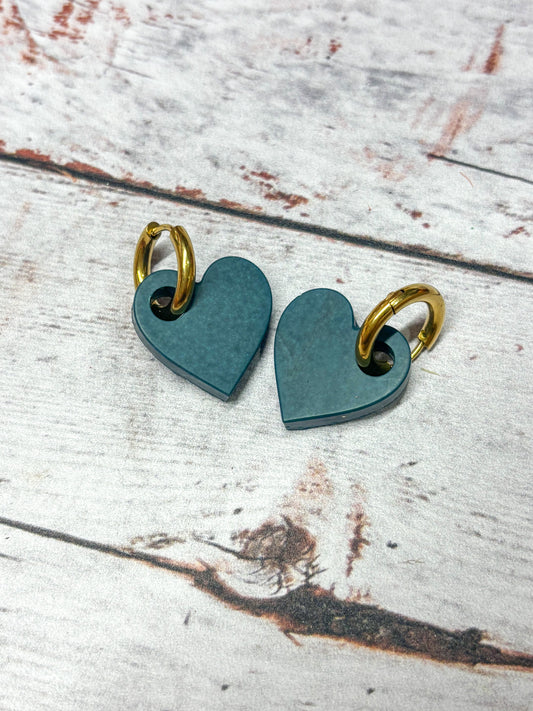 Boucles d’oreilles cœur bleu canard