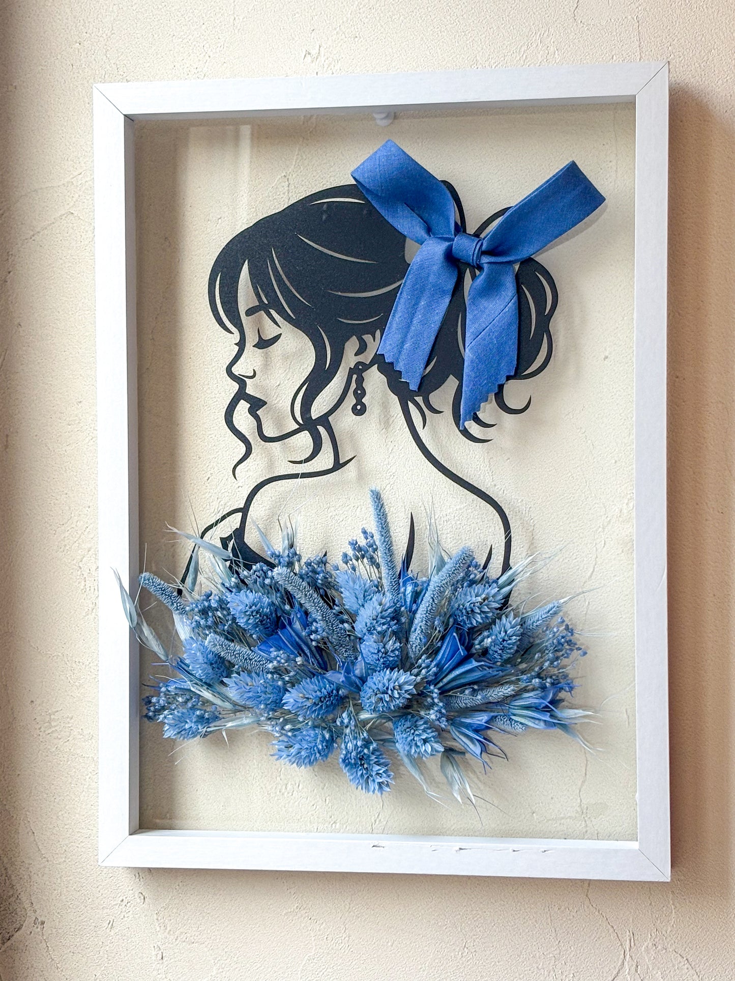 Cadre fleurs séchées bleu