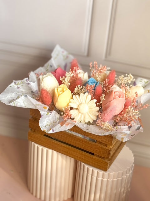 Cagette Fleurie : Duo Décoration Fleurs Séchées & Fondants Tulipes et Marguerites