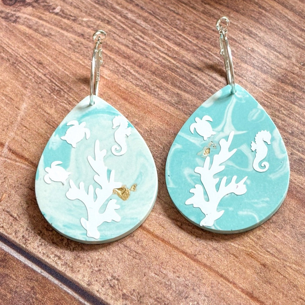 Boucles d'Oreilles Océan en Jesmonite | Bijoux Artisanaux Été