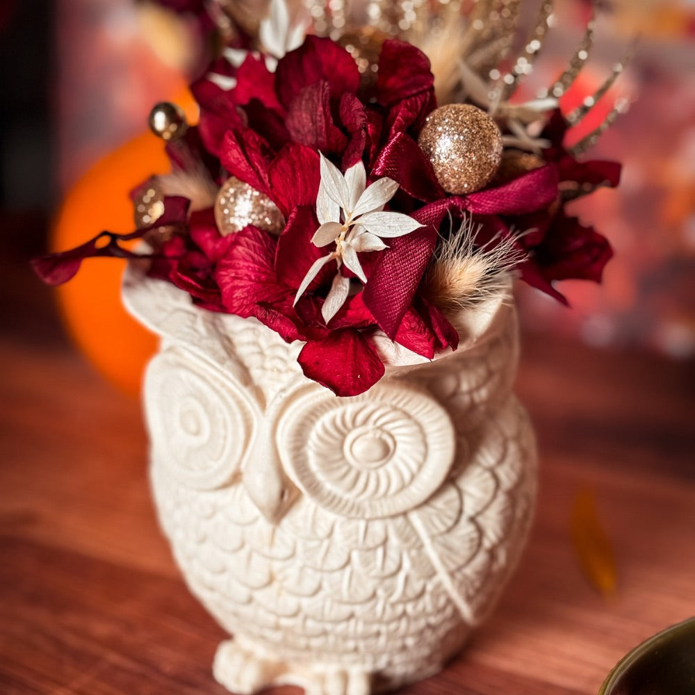 Décoration Fleurs Séchées & Pot Chouette