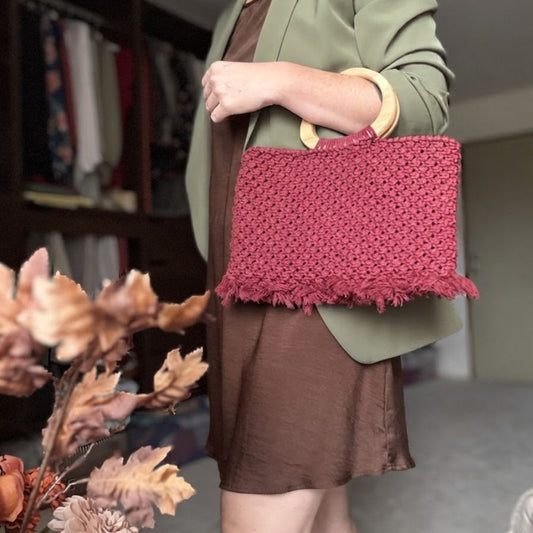 Grand Sac en Macramé Bordeaux - Fait Main