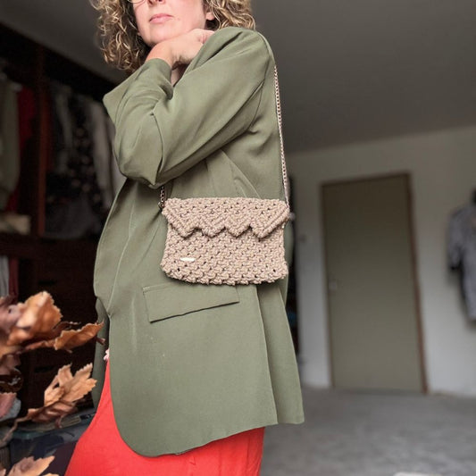 Pochette Macramé Marron Clair - Fait Main