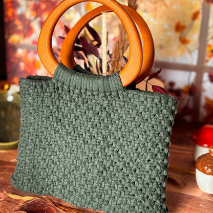 Sac en Macramé Vert Sapin Fait Main