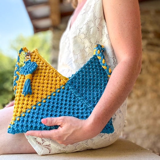 Sac à Main Coloré en Macramé Bleu & Jaune | Pièce Unique