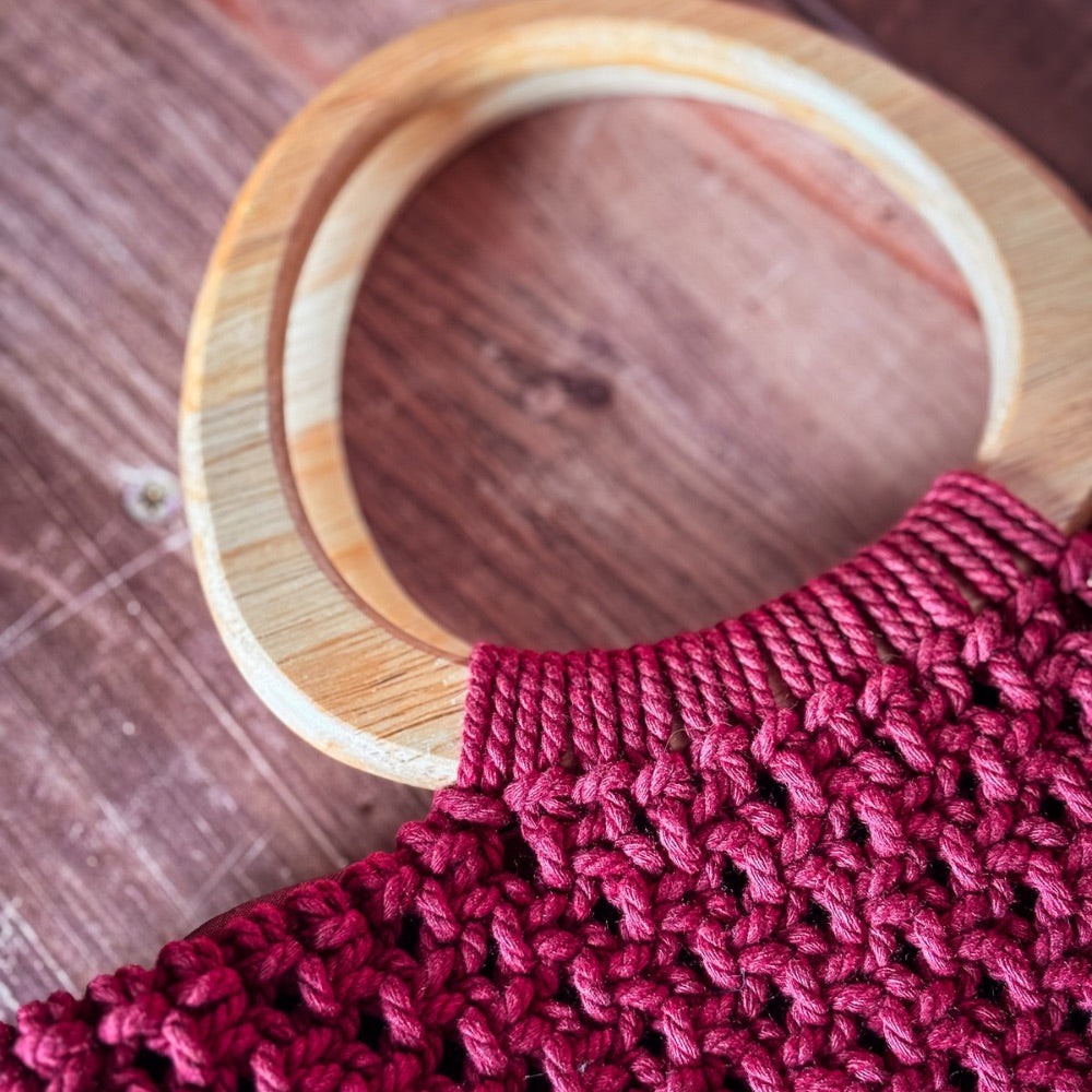 Grand Sac en Macramé Bordeaux - Fait Main