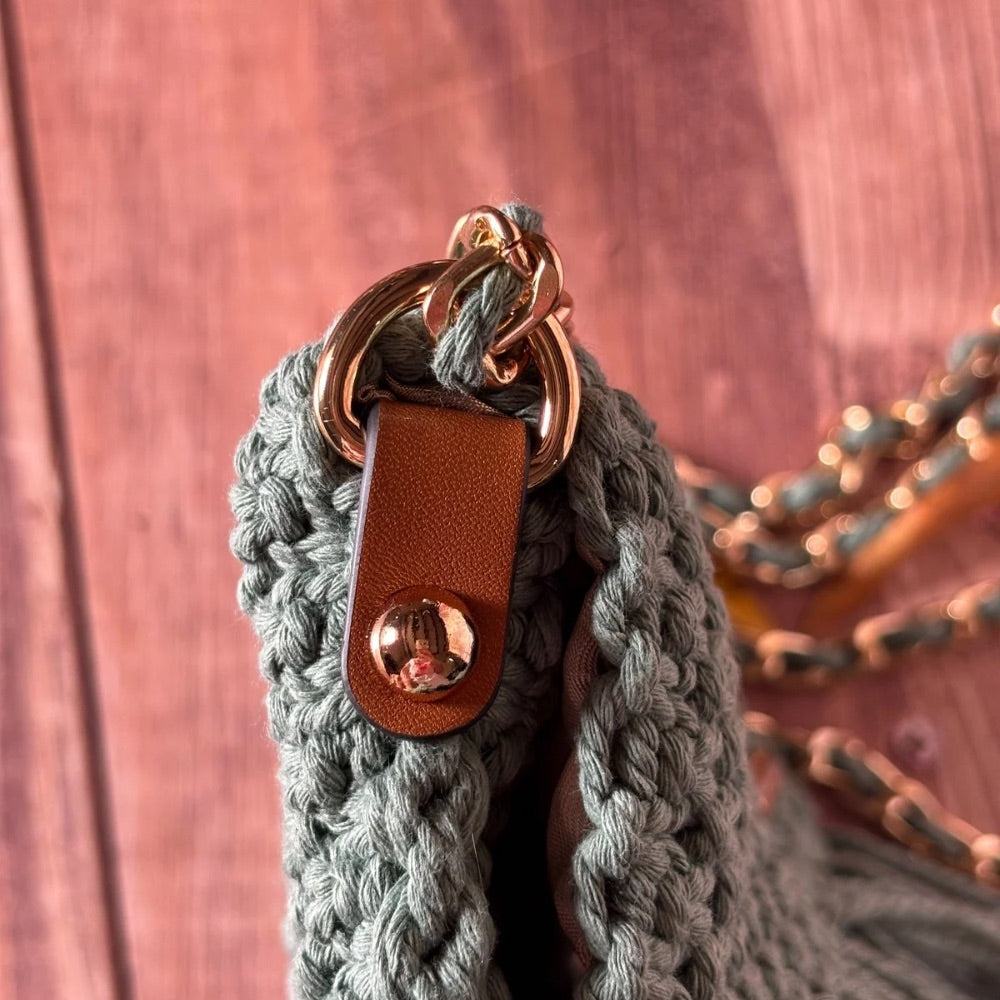 Sac en Macramé vert à franges - Fait Main