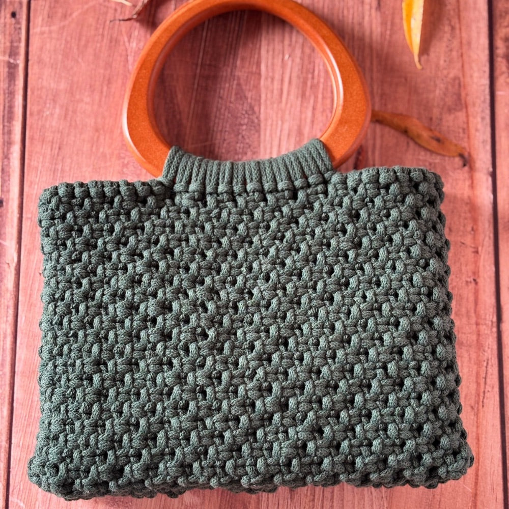Sac en Macramé Vert Sapin Fait Main
