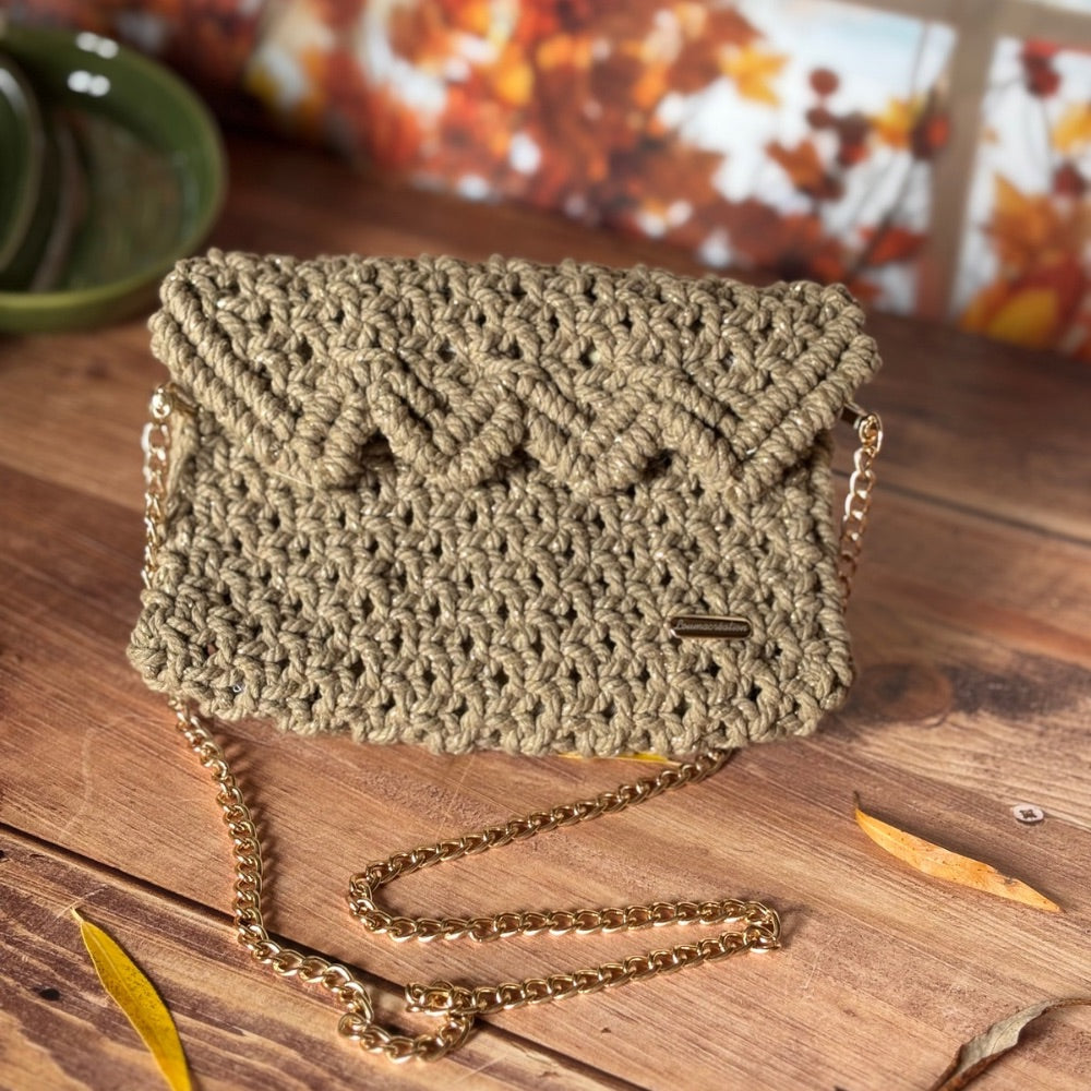 Pochette Macramé Marron Clair - Fait Main