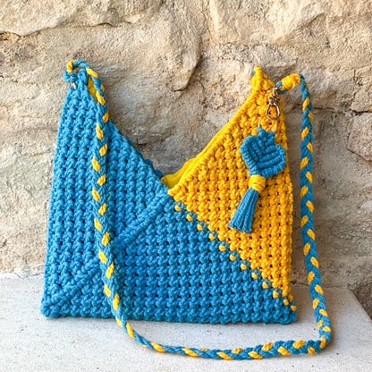 Sac à Main Coloré en Macramé Bleu & Jaune | Pièce Unique