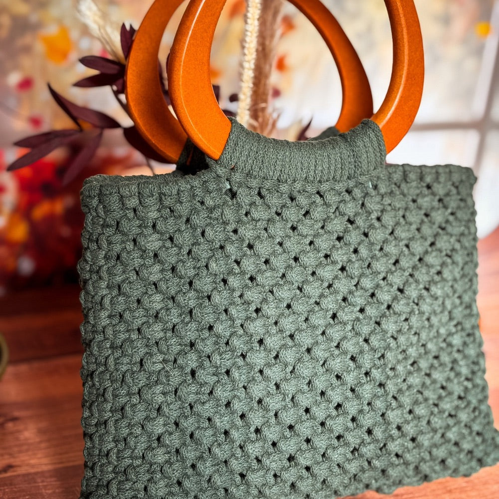 Sac en Macramé Vert Sapin Fait Main