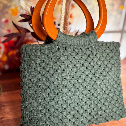 Sac en Macramé Vert Sapin Fait Main