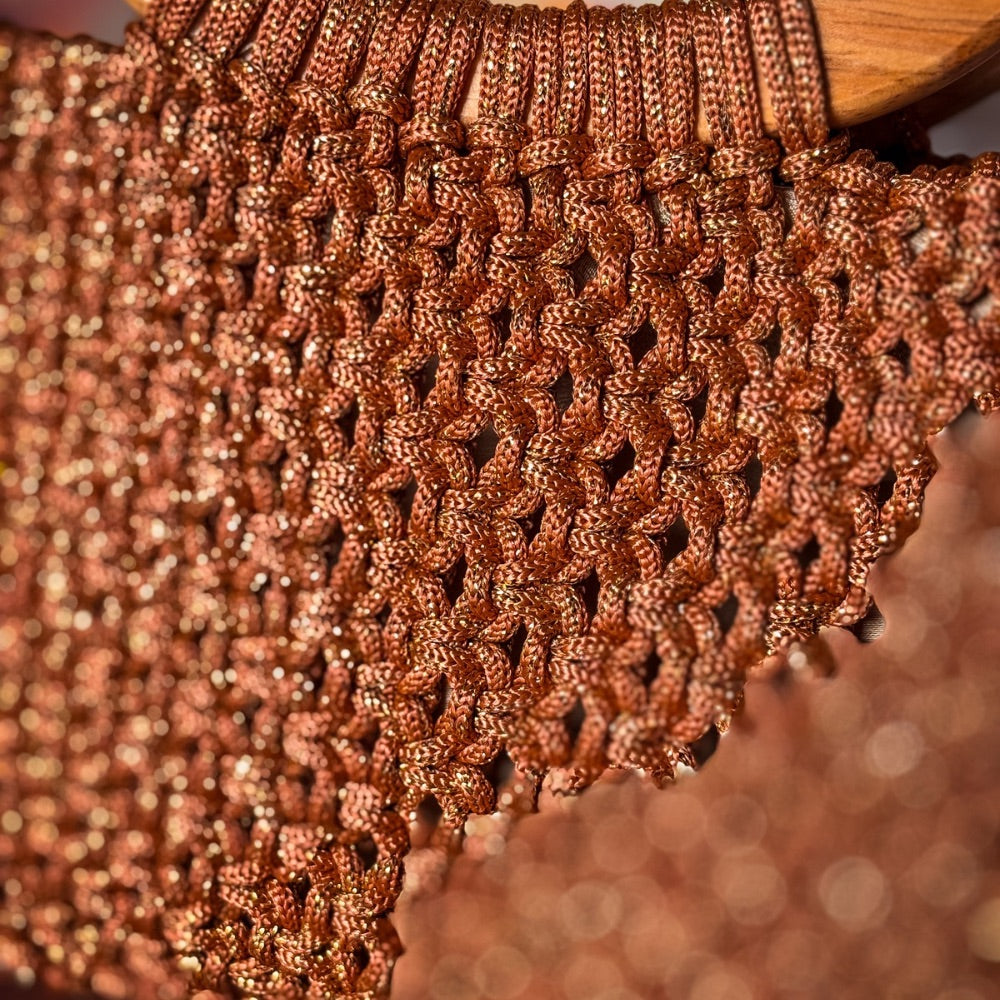 Sac en Macramé Marron et Or Unique
