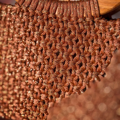 Sac en Macramé Marron et Or Unique