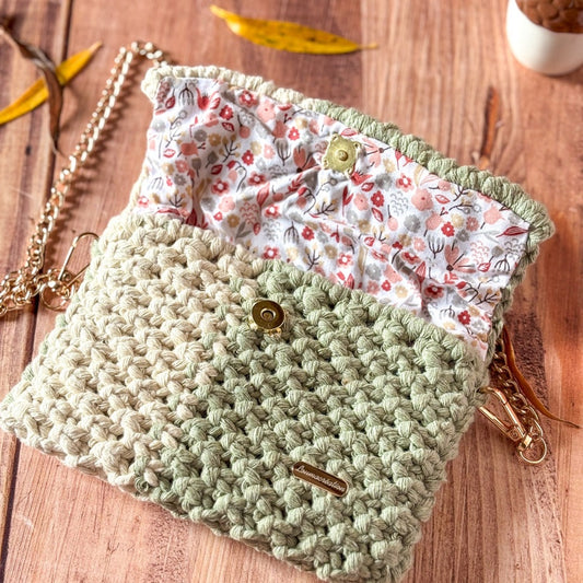Pochette Macramé Crème & Vert Sage - Fait Main