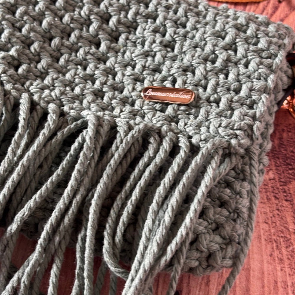 Sac en Macramé vert à franges - Fait Main