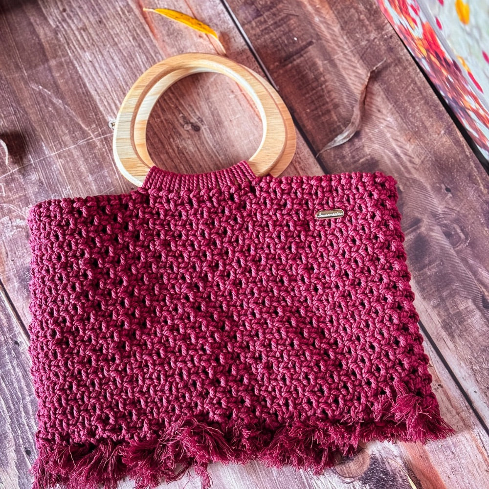 Grand Sac en Macramé Bordeaux - Fait Main