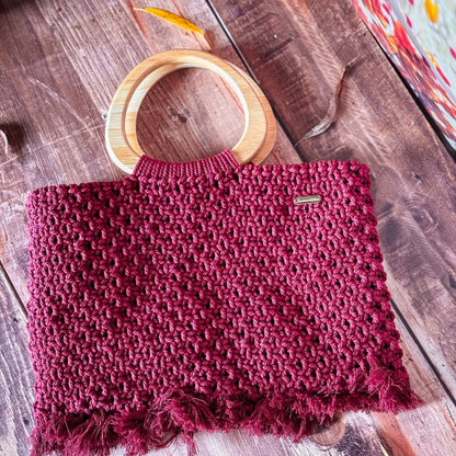 Grand Sac en Macramé Bordeaux - Fait Main