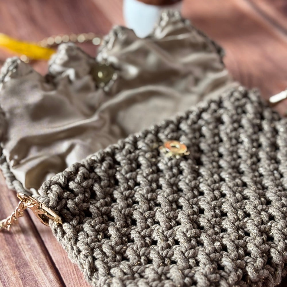 Pochette Macramé Marron Clair - Fait Main