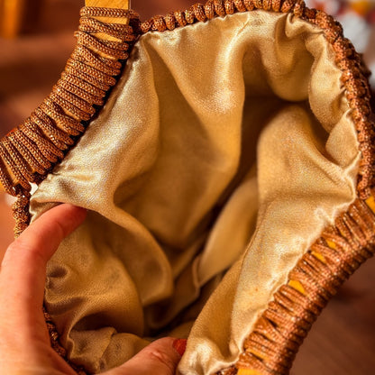 Sac en Macramé Marron et Or Unique