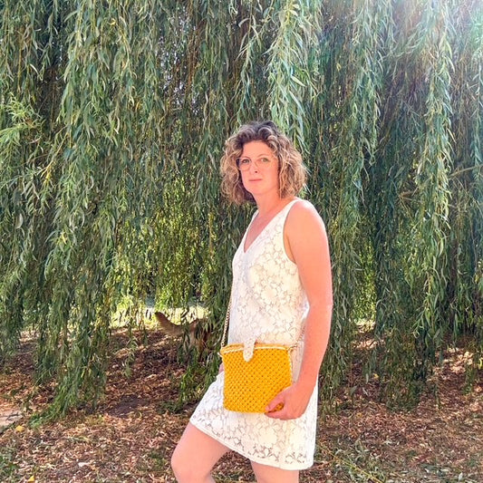 Sac Chic Jaune Moutarde, Fermoir Clip & Doublure Fleurie