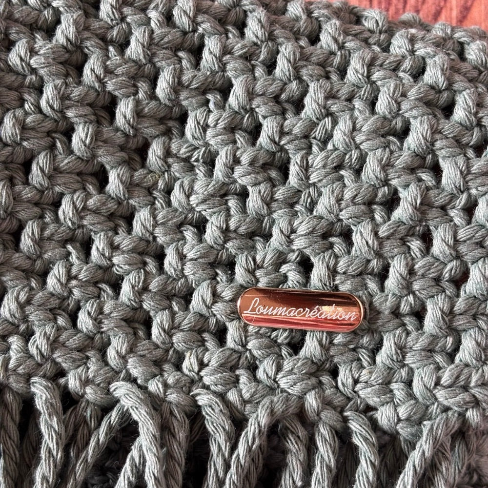 Sac en Macramé vert à franges - Fait Main