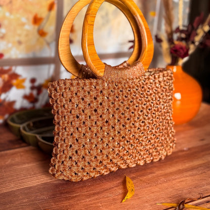 Sac en Macramé Marron et Or Unique