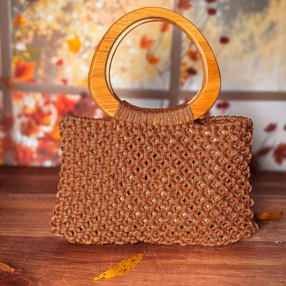 Sac en Macramé Marron et Or Unique