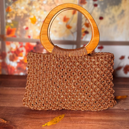 Sac en Macramé Marron et Or Unique