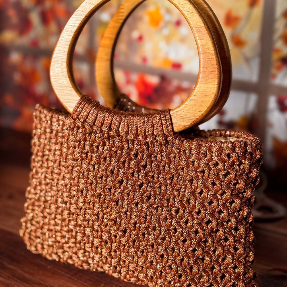 Sac en Macramé Marron et Or Unique